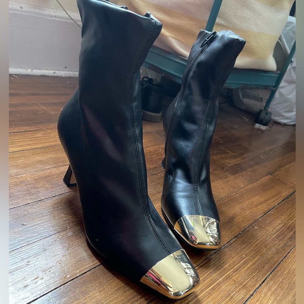 Dolce Vita Black Heeled Boots with Gold Accents